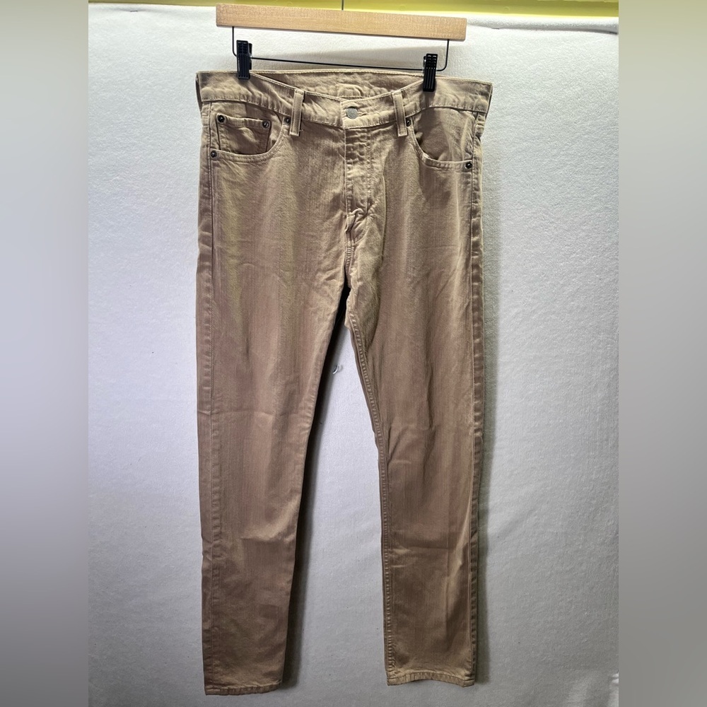 Levi’s 513‎ Slim Straight Jeans Mens 33/32 Khaki Tan Chino Pants Stretch 2407